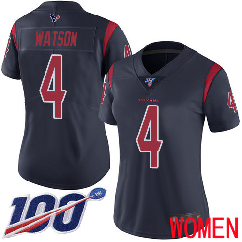 Houston Texans Limited Navy Blue Women Deshaun Watson Jersey NFL Football 4 100th Season Rush Vapor Untouchable